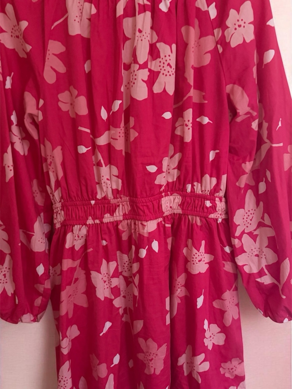 Pink Floral Long Sleeve Elastic Waist Dress